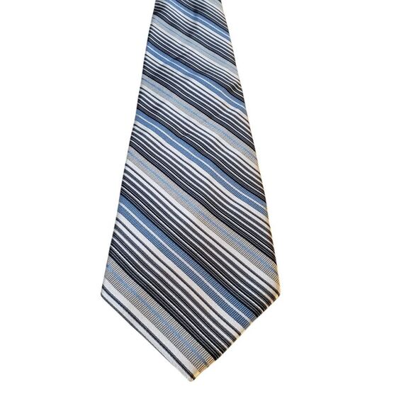 Paul‎ Done Neck Tie Mens Designer Black Gray Blue Stripe Business Casual Church - Picture 1 of 12